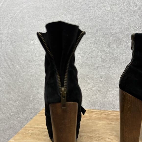 Steve Madden Carnaby Black Suede Lace-Up Platform Boots | Chunky Wooden Heel 6.5 - Picture 8 of 13